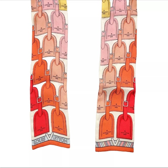 Authentic Louis Vuitton Bandeau LV tag printed silk Scarf W/Box - Picture 7 of 16